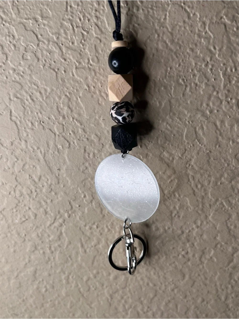 Beaded Lanyard Necklace with Key Ring & Lobster Clasp,  Wood Neutral ID Hol